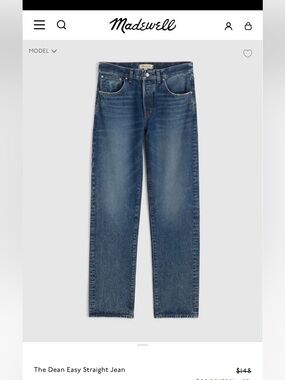 NWT Madewell The Dean Easy Straight Jeans 27